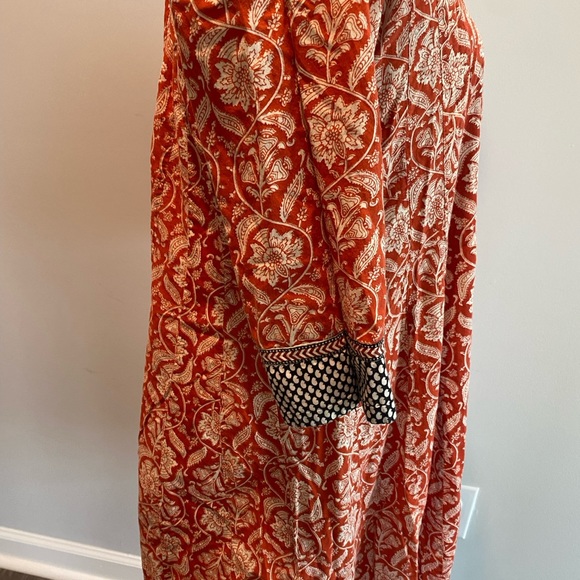 Saachi 3/4 Sleeve Burnt Orange Floral Indian Boho Dress Women’s size Large - Picture 5 of 9